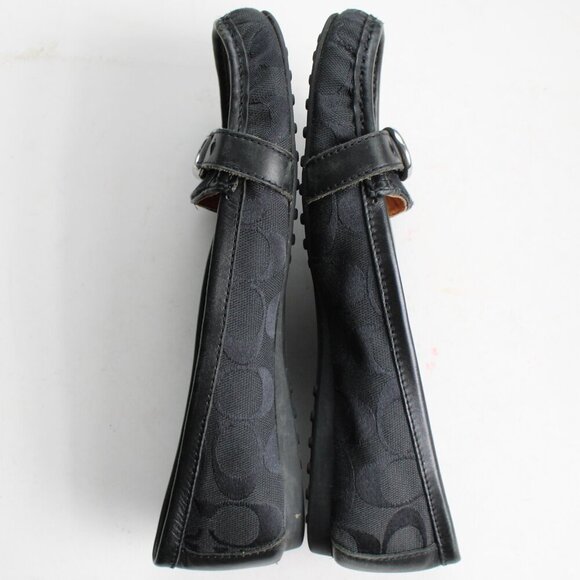 Coach Women's Flores Black Signature Logo Canvas Leather Flats Size 8.5 - Picture 6 of 8